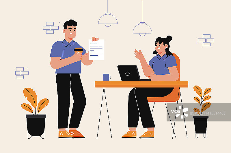 手绘双人团队共享办公空间图片素材