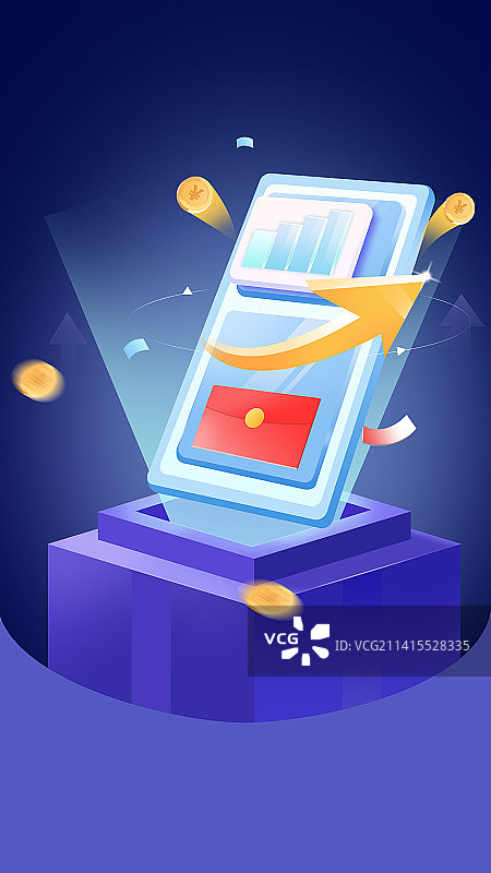 手机平台入驻曲线上升获得红包和金币图片素材