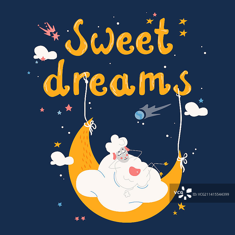 卡通月亮扁平风明信片图片素材