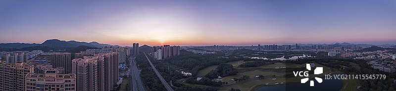 深圳龙岗日落无人机航拍HDR全景图图片素材