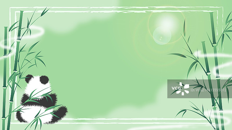 横版熊猫和竹子清新矢量插画图片素材