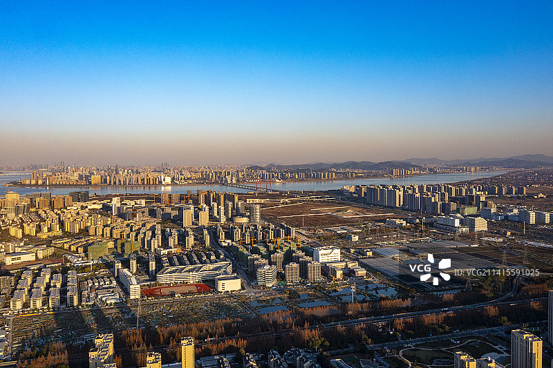 浙江杭州西湖区转塘板块秋色航拍图片素材