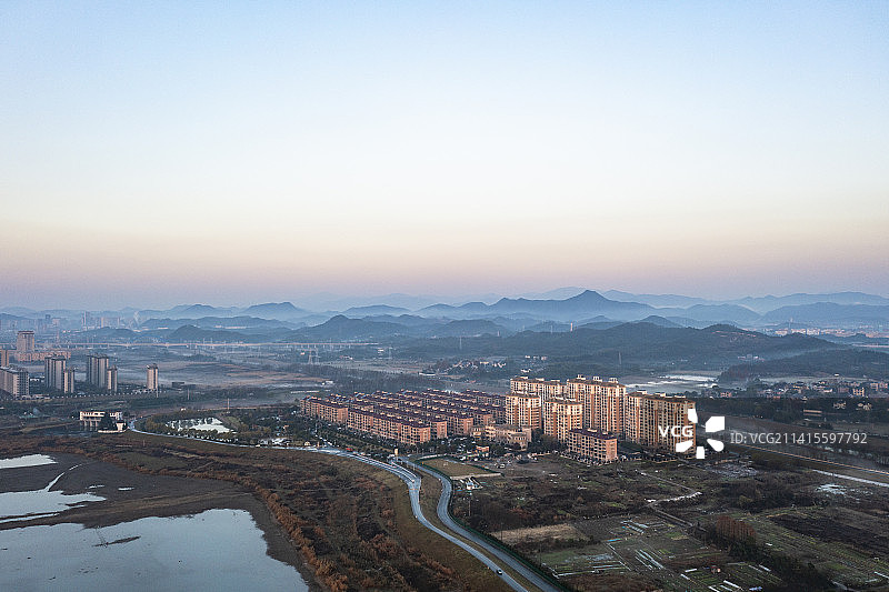 杭州余杭南湖板块航拍图片素材