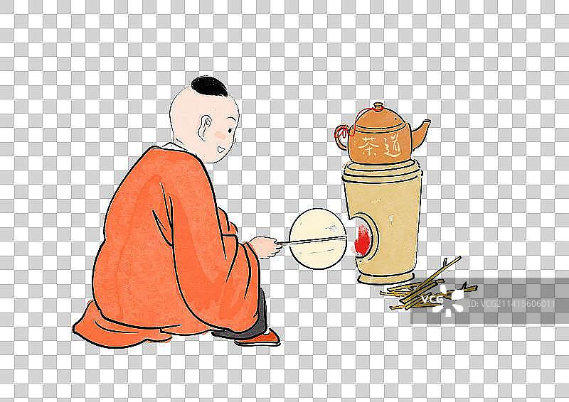 中国风茶文化儿童围炉煮茶插画设计元素图片素材