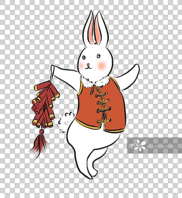 拿着鞭炮的兔子图片素材