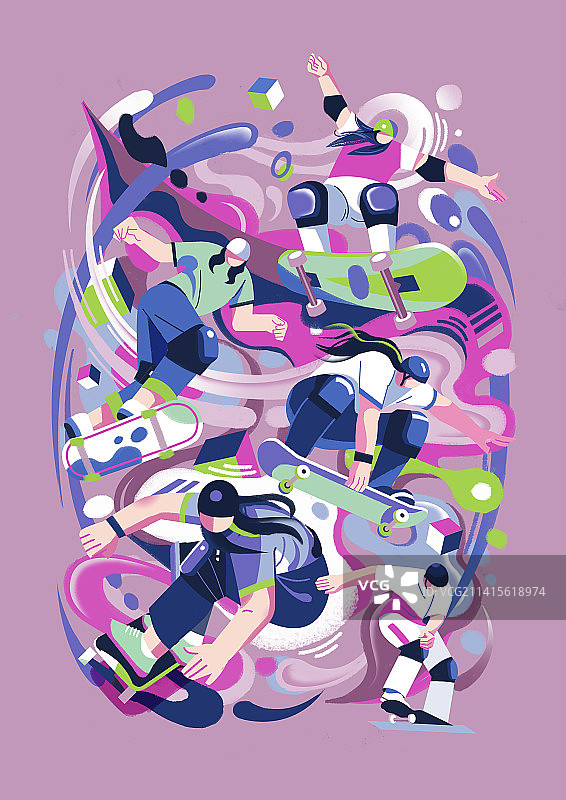 奥运会系列插画-滑板图片素材