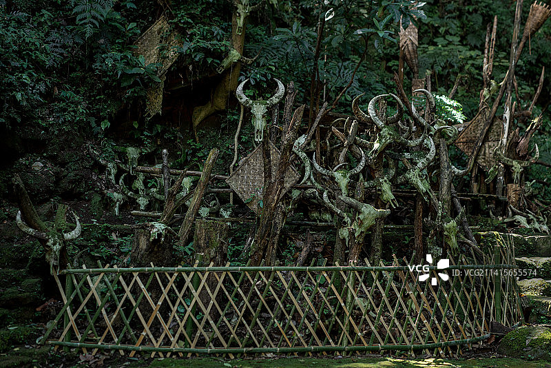 云南省普洱市西盟县勐梭龙潭龙摩爷圣地牛头图腾图片素材