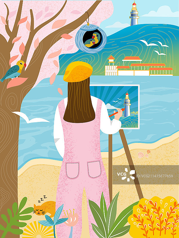 海边画画图片素材