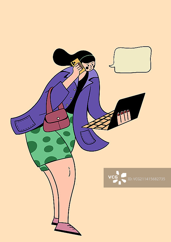 边打电话边看电脑工作狂卡通扁平插画图片素材