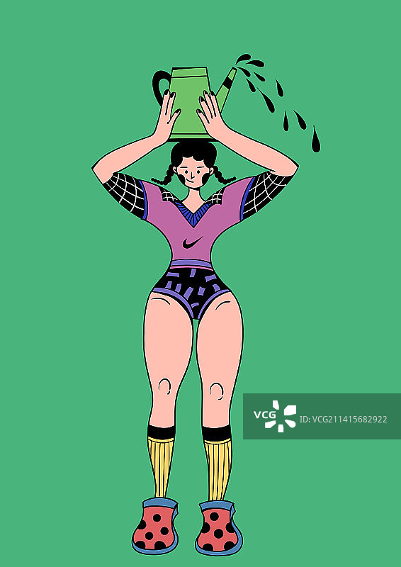 头顶着水壶卡通女孩插画图片素材