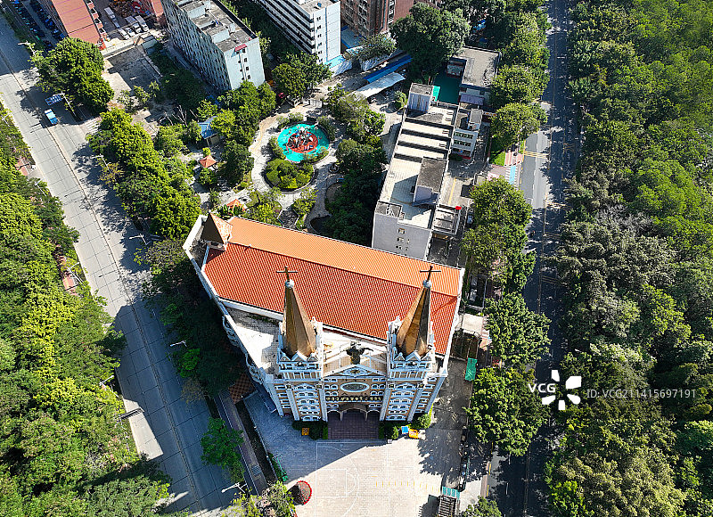 广东省深圳市宝安区耶稣君王堂航拍图片素材