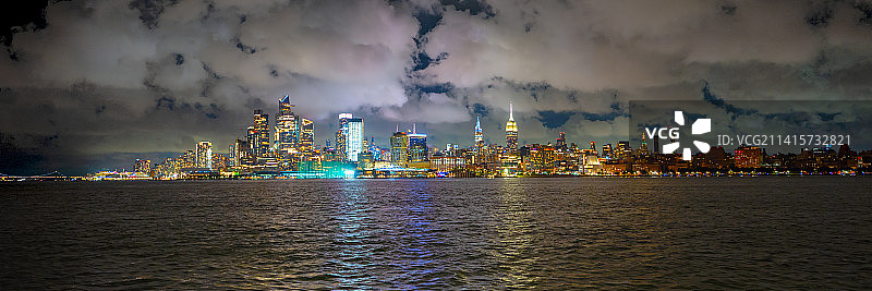 美国新泽西州霍博肯市夜景全景图片素材