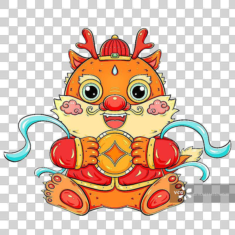 国潮龙年抱金币的龙元素图片素材