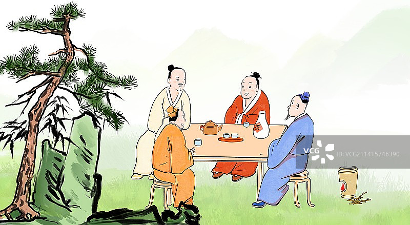 茶文化古代人物高雅生活方式文学系列插图图片素材