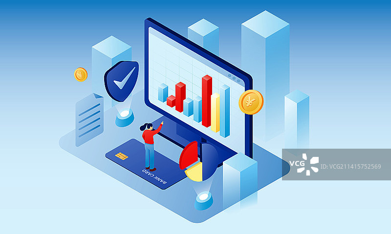 金融股市2.5D数据分析图图片素材