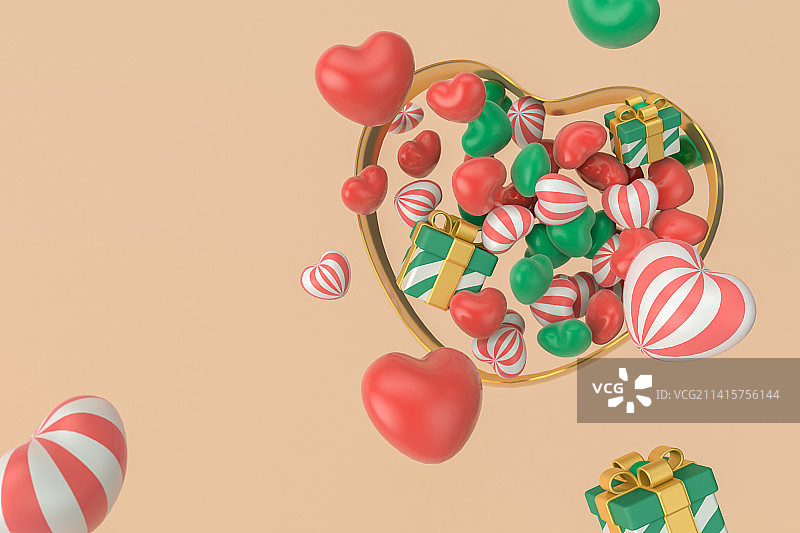 彩色背景下心形装饰的特写镜头图片素材