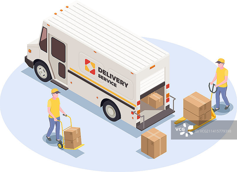 快递货车卸货场景图片素材