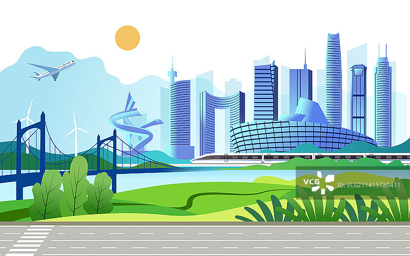 中国广东东莞市城市天际线旅游矢量插画图片素材