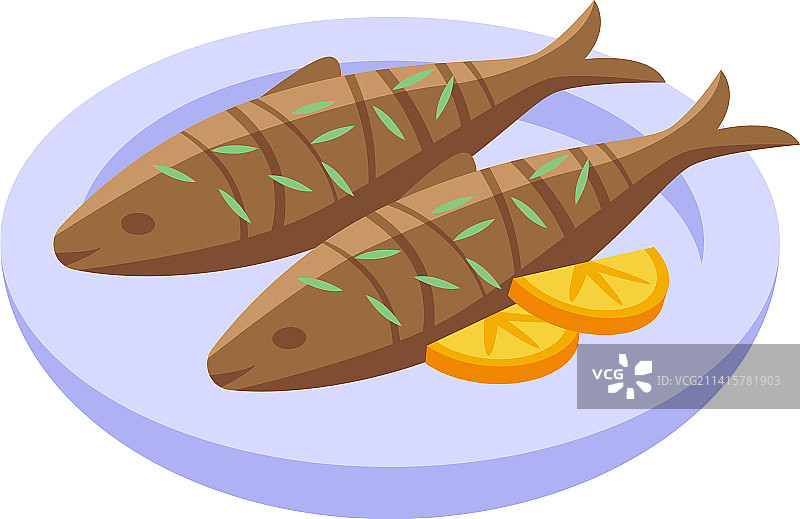 鲱鱼油炸食品2.5D海洋图标图片素材