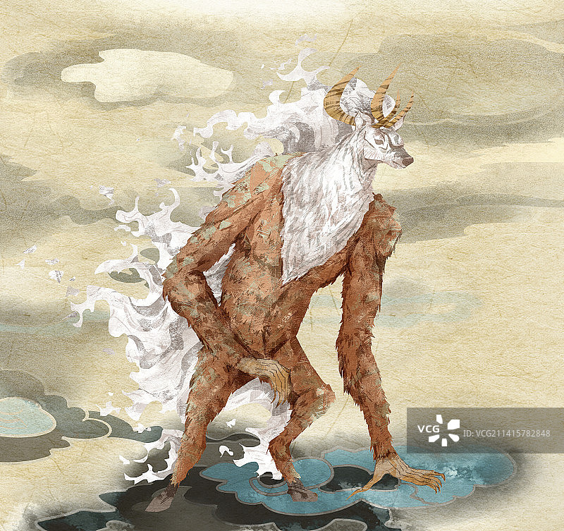 山海经异兽-玃如插画图片素材