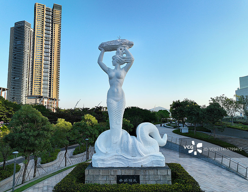 广东省深圳市南山区蛇口女娲滨海公园航拍图片素材