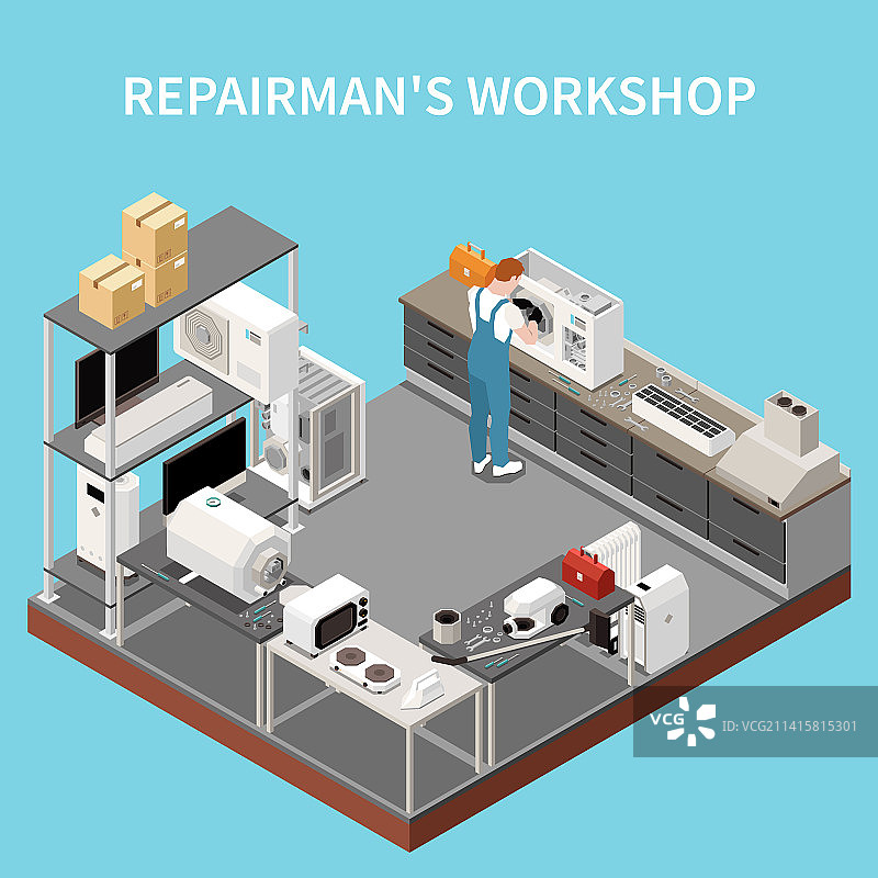 维修工工作室2.5D背景图片素材