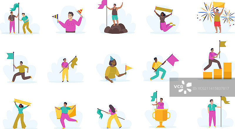 带旗帜的人群图片素材