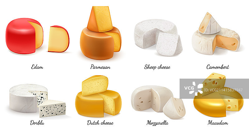 逼真的奶酪图标集图片素材