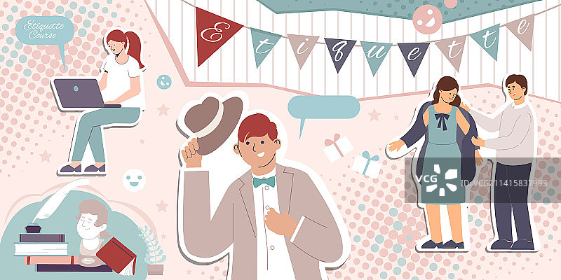 礼仪规范扁平拼贴图片素材