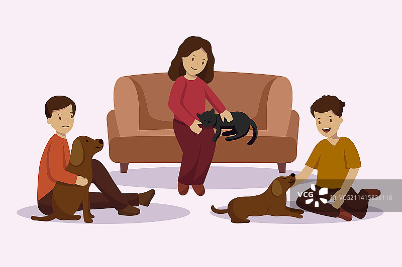 人物与宠物扁平风格设计图片素材
