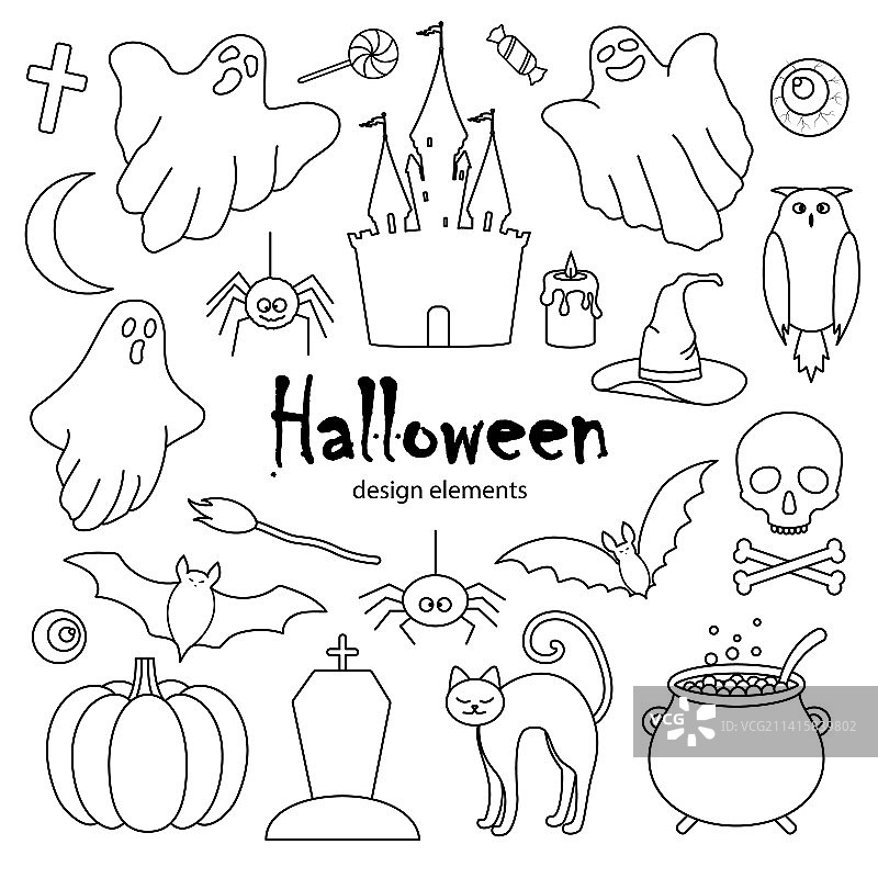 万圣节手绘涂鸦元素合集图片素材