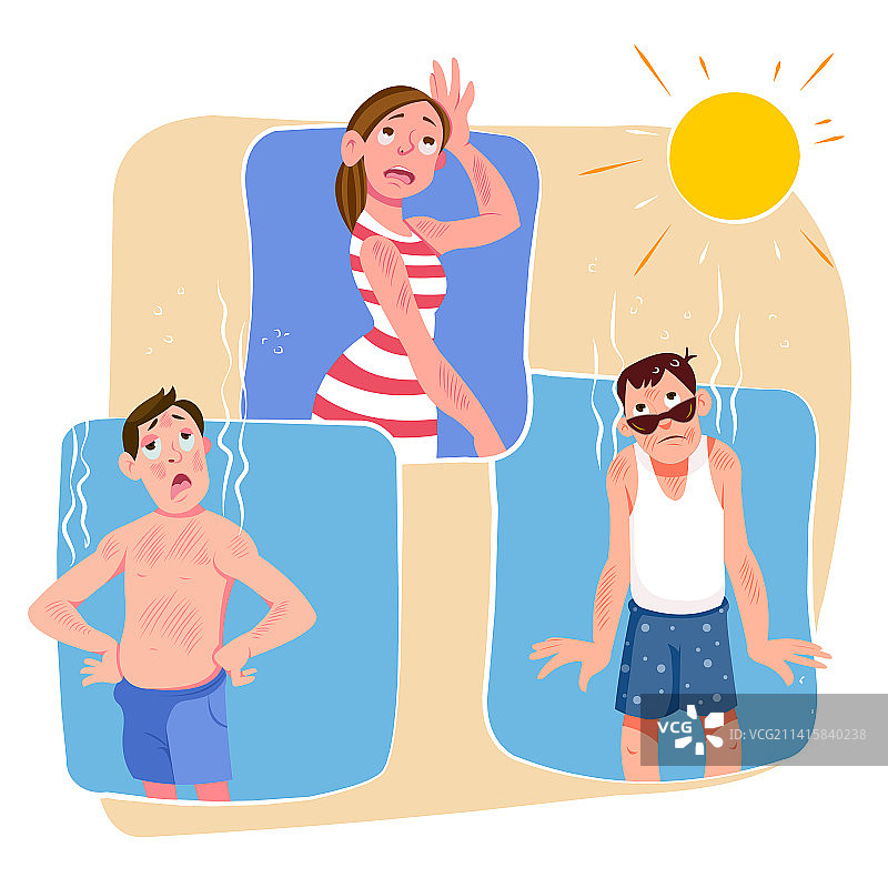 卡通人物晒伤图片素材