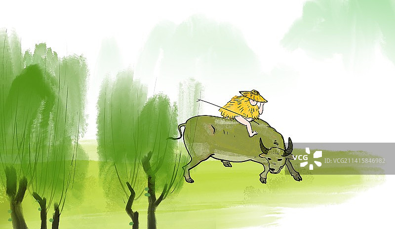 春天节气清明谷雨牧童骑水牛图片素材