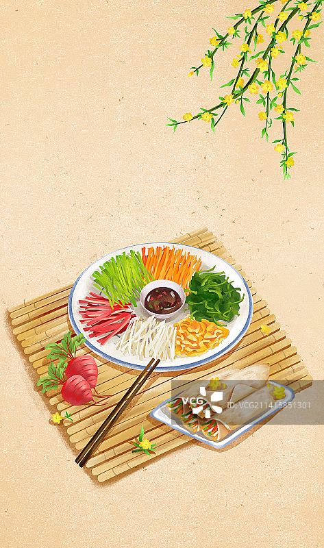 二十四节气之立春吃春卷图片素材