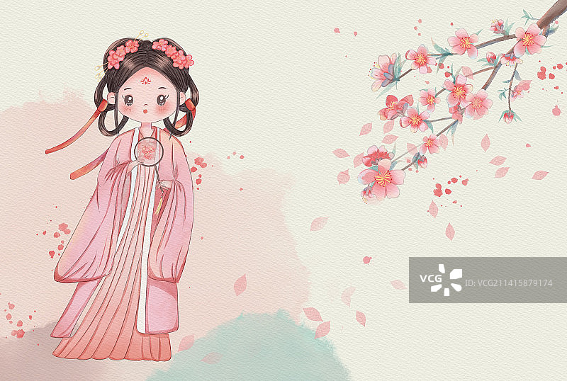 桃花少女图片素材