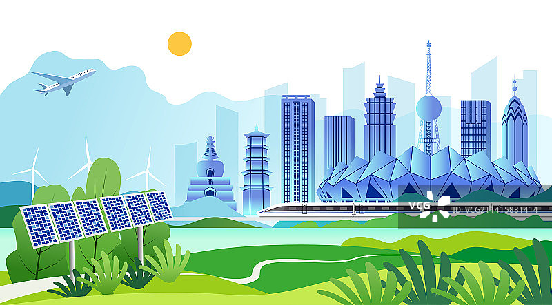 中国青海省西宁市城市旅游景观矢量插画图片素材