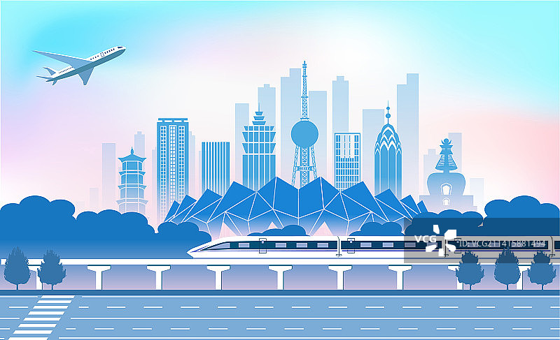 中国青海省西宁市城市矢量插画图片素材