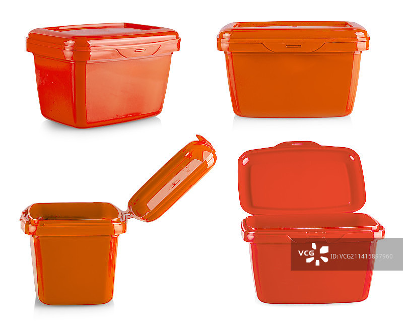 白色背景上的绿色塑料盒子特写图片素材