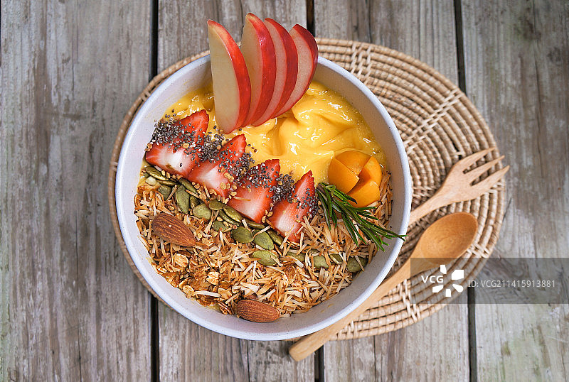 印尼碗装早餐鸟瞰图图片素材