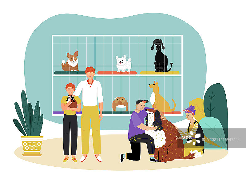 友爱的一家人收养了小狗图片素材