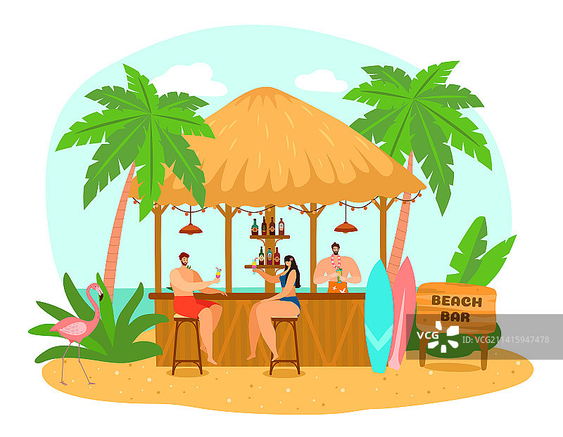 户外海滩酒吧柜台人物图片素材