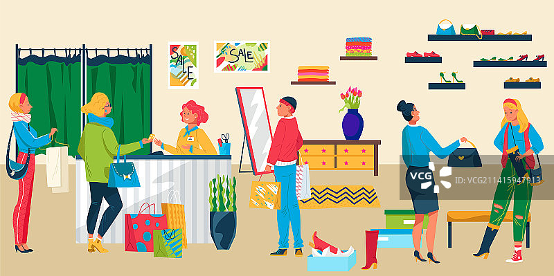 一群人在时尚精品店排队图片素材