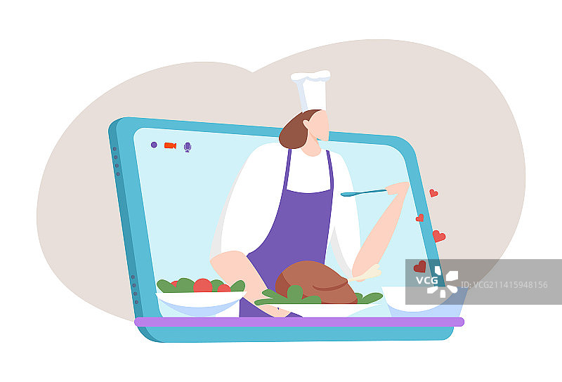 在线烹饪的女厨师图片素材