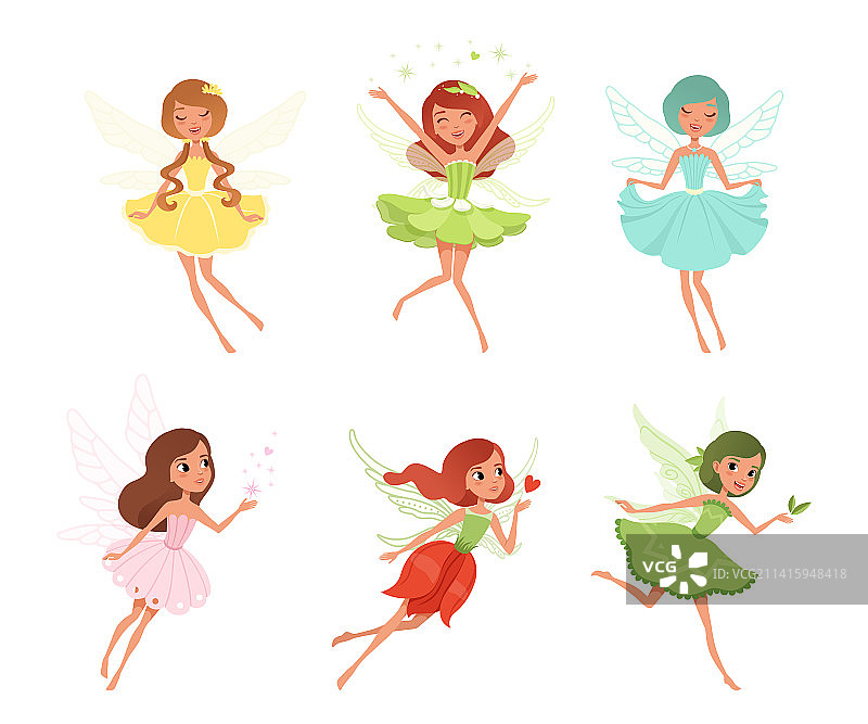 可爱美丽的小翅膀仙女卡通套装图片素材