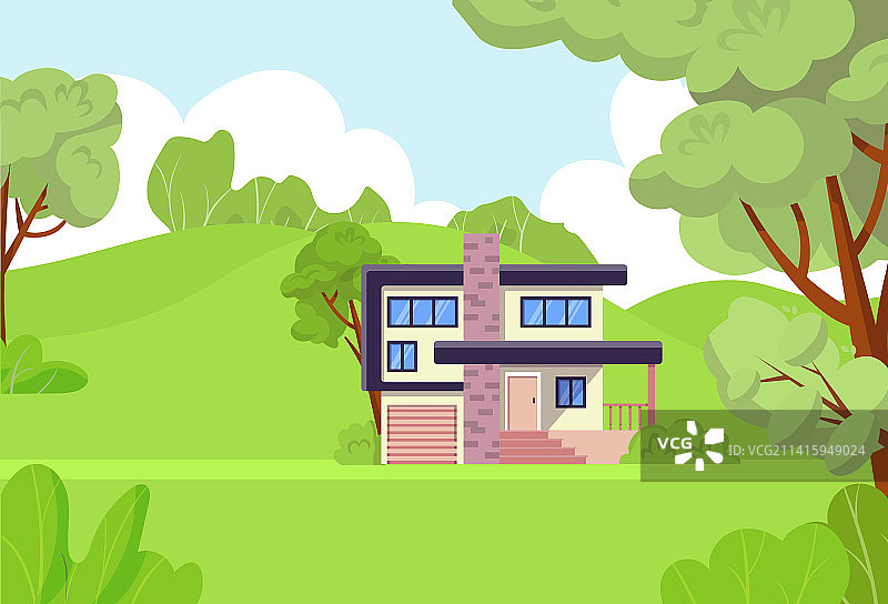 绿色森林乡村小屋户外概念图片素材