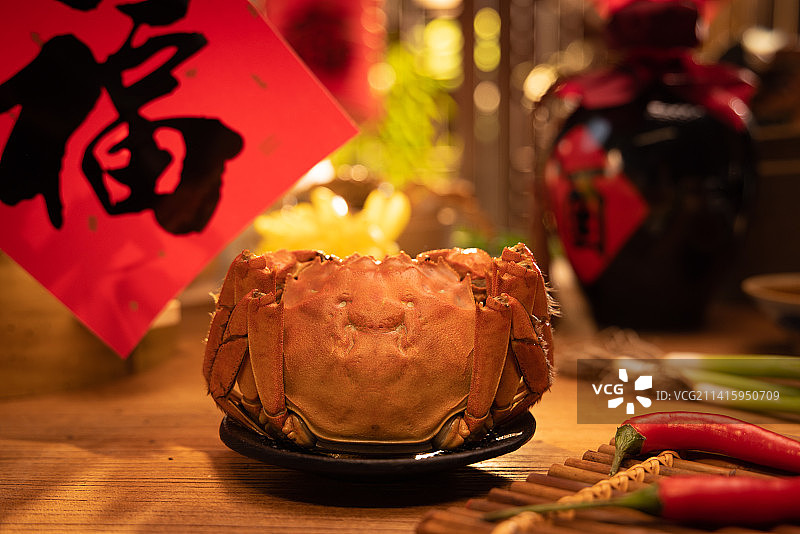 螃蟹蒸笼里的中秋节美食大闸蟹清蒸大闸蟹福字图片素材