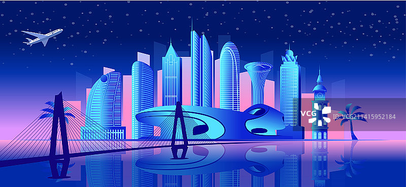 中国海南省海口市商务科技城市彩色插画图片素材