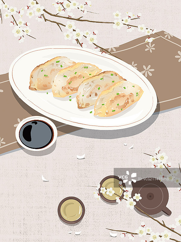 饺子跟茶的美食古风场景图片素材