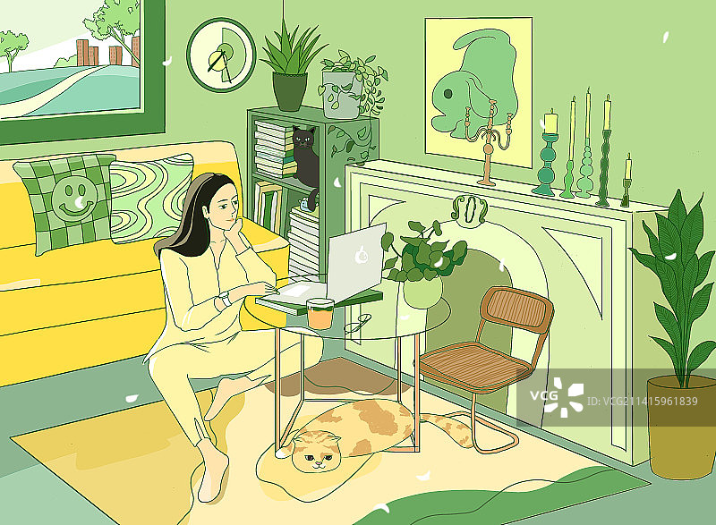 女生一个人在家办公图片素材