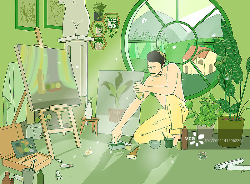 男生在室内画画图片素材